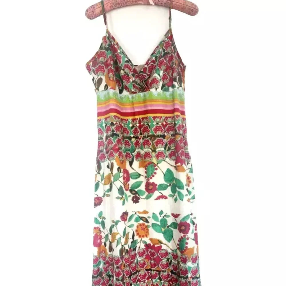 Rare DESIGUAL Swing Farm Rio Flowers Maxi Long Dress V-neck Floral Zebra Print M - Picture 3 of 16